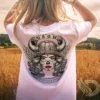 Woman wearing the DROW Rebel Valkyrie T-Shirt - White Back View